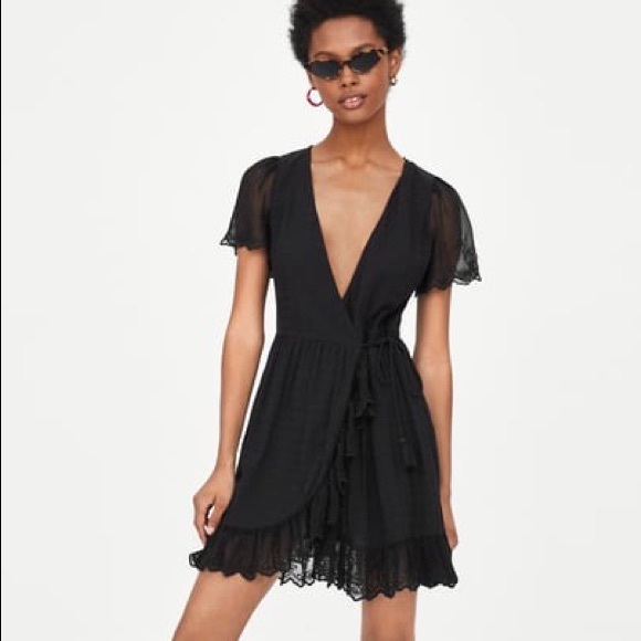 Zara Mini Black Wrap Crossed Dress